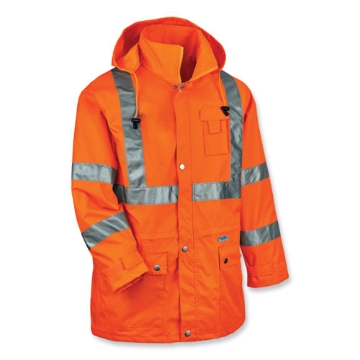 Picture of GloWear 8365 Class 3 Hi-Vis Rain Jacket, Polyester, Large, Orange, Ships in 1-3 Business Days