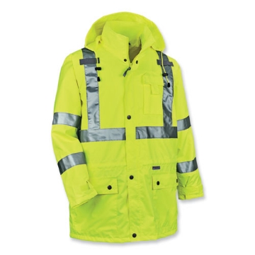 Picture of GloWear 8365 Class 3 Hi-Vis Rain Jacket, Polyester, Medium, Lime, Ships in 1-3 Business Days