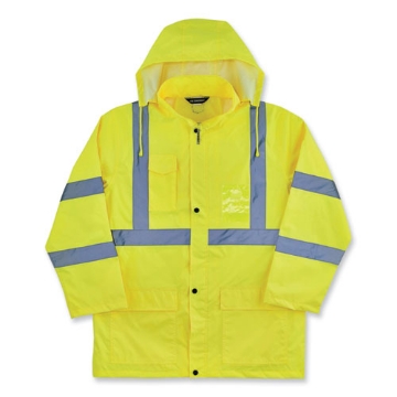 Picture of GloWear 8366 Class 3 Lightweight Hi-Vis Rain Jacket, Polyester, Large, Lime, Ships in 1-3 Business Days