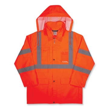 Picture of GloWear 8366 Class 3 Lightweight Hi-Vis Rain Jacket, Polyester, Large, Orange, Ships in 1-3 Business Days