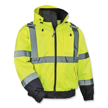 Picture of GloWear 8379 Class 3 Hi-Vis Fleece Lined Bomber Jacket, Lime, 4X-Large, Ships in 1-3 Business Days