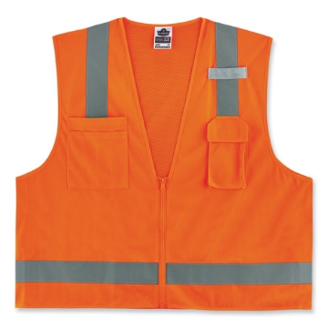 Picture of GloWear 8249Z-S Single Size Class 2 Economy Surveyors Zipper Vest, Polyester, 2X-Large, Orange, Ships in 1-3 Business Days