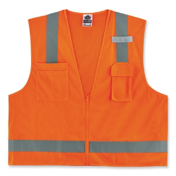 Picture of GloWear 8249Z-S Single Size Class 2 Economy Surveyors Zipper Vest, Polyester, 4X-Large, Orange, Ships in 1-3 Business Days