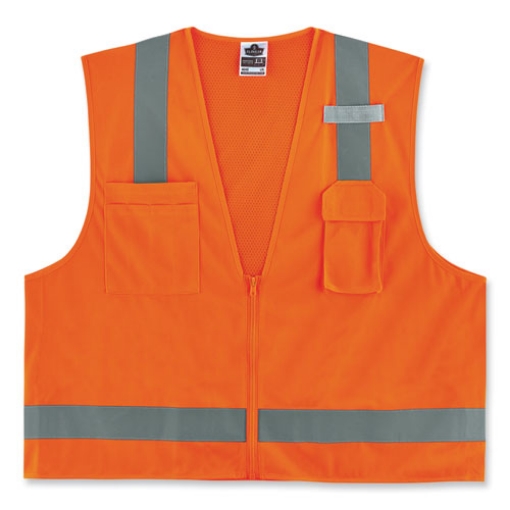Picture of GloWear 8249Z-S Single Size Class 2 Economy Surveyors Zipper Vest, Polyester, 4X-Large, Orange, Ships in 1-3 Business Days