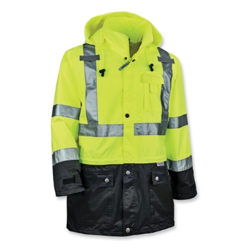 Picture of GloWear 8365BK Class 3 Hi-Vis Rain Jacket Black Bottom, Medium, Lime, Ships in 1-3 Business Days