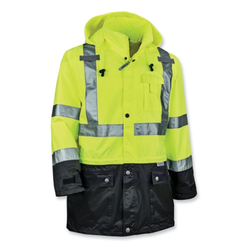 Picture of GloWear 8365BK Class 3 Hi-Vis Rain Jacket Black Bottom, Medium, Lime, Ships in 1-3 Business Days