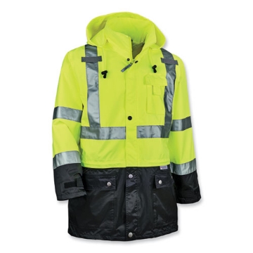 Picture of GloWear 8365BK Class 3 Hi-Vis Rain Jacket Black Bottom, 3X-Large, Lime, Ships in 1-3 Business Days