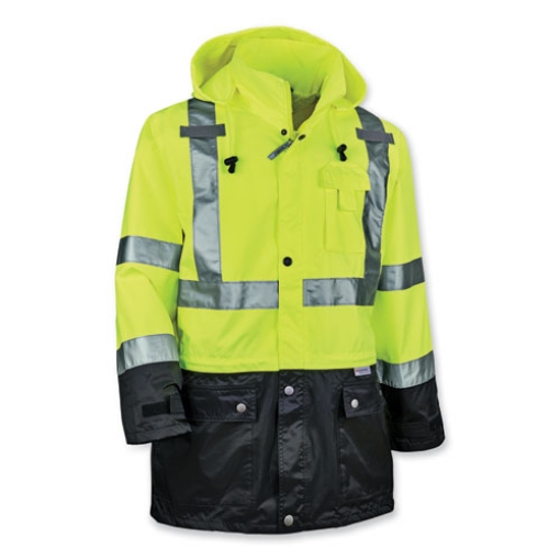 Picture of GloWear 8365BK Class 3 Hi-Vis Rain Jacket Black Bottom, 4X-Large, Lime, Ships in 1-3 Business Days