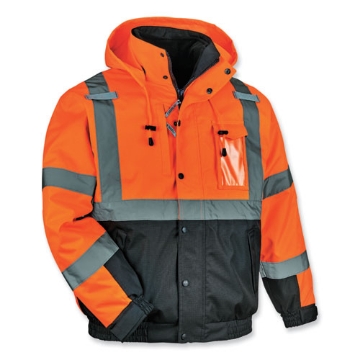 Picture of GloWear 8381 Class 3 Hi-Vis 4-in-1 Quilted Bomber Jacket, Orange, X-Large, Ships in 1-3 Business Days