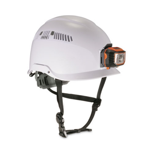 Picture of Skullerz 8975LED Class C Safety Helmet w/8981 Universal LED Headlamp, 6-Pt Ratchet Susp, White, Ships in 1-3 Business Days