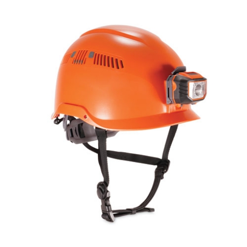 Picture of Skullerz 8975LED Class C Safety Helmet w/8981 Universal LED Headlamp, 6-Pt Ratchet Susp, Orange, Ships in 1-3 Business Days