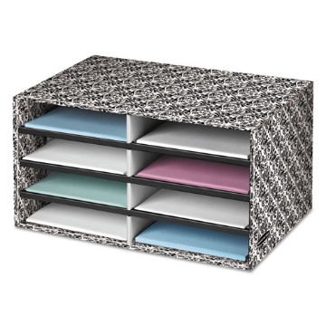Picture of DECORATIVE SORTER, 8 LETTER COMPARTMENTS, 19.5 X 12.38 X 10.25, BLACK/WHITE BROCADE