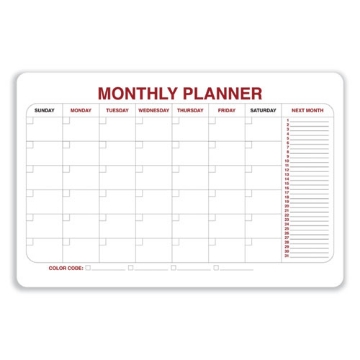 Picture of Monthly Planner Whiteboard with Radius Corners, 36 x 24, White/Red/Black Surface, Ships in 7-10 Business Days