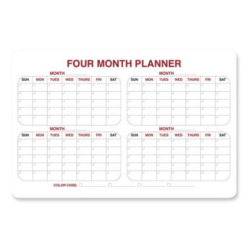 Picture of 4 Month Whiteboard Calendar with Radius Corners, 36 x 24, White/Red/Black Surface, Ships in 7-10 Business Days