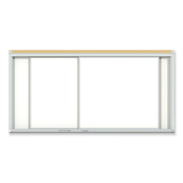 Picture of Horizontal Sliding Porcelain Magnetic Whiteboard, 72 x 48, White Surface, Satin Aluminum Frame, Ships in 7-10 Business Days