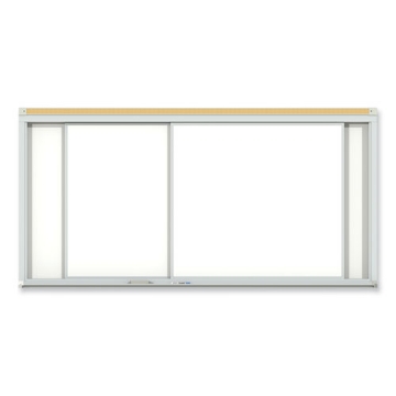 Picture of Horizontal Sliding Porcelain Magnetic Whiteboard, 96 x 48, White Surface, Satin Aluminum Frame, Ships in 7-10 Business Days