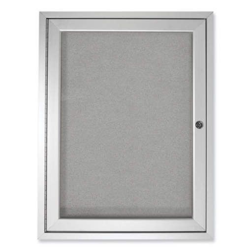 Picture of 1 Door Enclosed Vinyl Bulletin Board with Satin Aluminum Frame, 30 x 36, Silver Surface, Ships in 7-10 Business Days