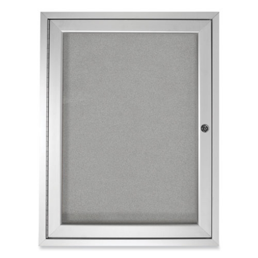 Picture of 1 Door Enclosed Vinyl Bulletin Board with Satin Aluminum Frame, 36 x 36, Silver Surface, Ships in 7-10 Business Days