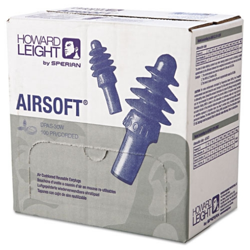 Picture of Dpas-30w Airsoft Multiple-Use Earplugs, 27nrr, White Nylon Cord, Be, 100 Pairs