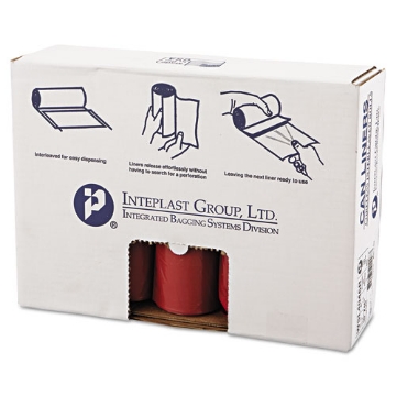 Picture of Biohazard Low-Density Commercial Can Liners, Coreless Interleaved Roll, 4 gal, 1.3 mil, 40" x 46", Red, 20/Roll, 5 Rolls/CT