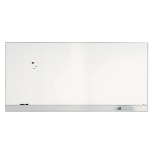 Picture of polarity magnetic dry erase white board, 96 x 46, white surface, silver aluminum frame