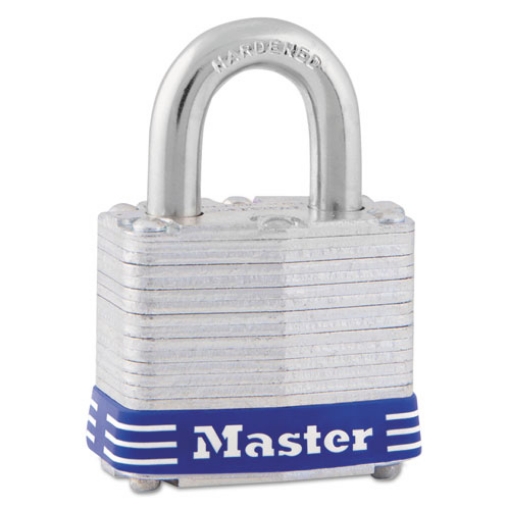 Picture of Four-Pin Tumbler Lock, Laminated Steel Body, 1.56" Wide, Silver/Blue, 2 Keys
