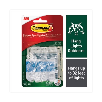 Picture of All Weather Hooks and Strips, Small, Plastic, Clear, 16 Clips and 20 Strips/Pack