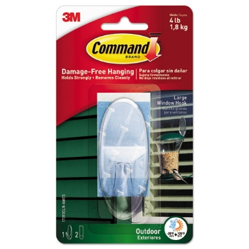 Picture of All Weather Hooks and Strips, Large, Plastic, Clear, 4 lb Capacity, 1 Hook and 2 Strips/Pack