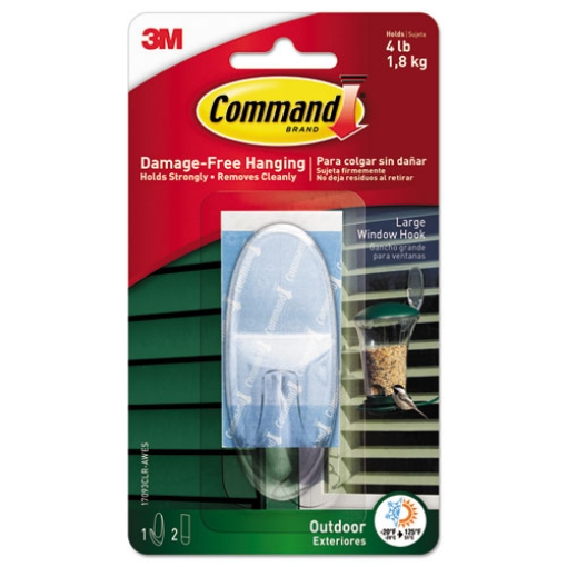 Picture of All Weather Hooks and Strips, Large, Plastic, Clear, 4 lb Capacity, 1 Hook and 2 Strips/Pack