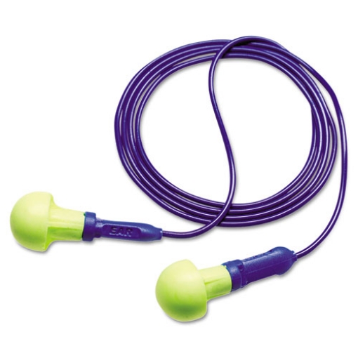Picture of E A R Push-Ins Reusable Earplugs, Corded, 28 dB NRR, Blue/Yellow, 100 Pairs