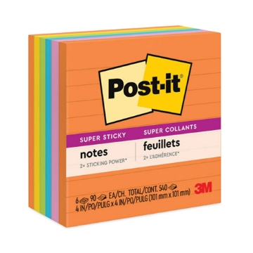 Picture of Pads in Energy Boost Collection Colors, Note Ruled, 4" x 4", 90 Sheets/Pad, 6 Pads/Pack