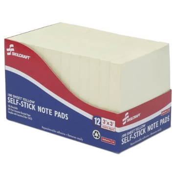 Picture of 7530011167867 SKILCRAFT Self-Stick Note Pad, 3" x 3", Yellow, 100 Sheets/Pad, 12 Pads/Pack