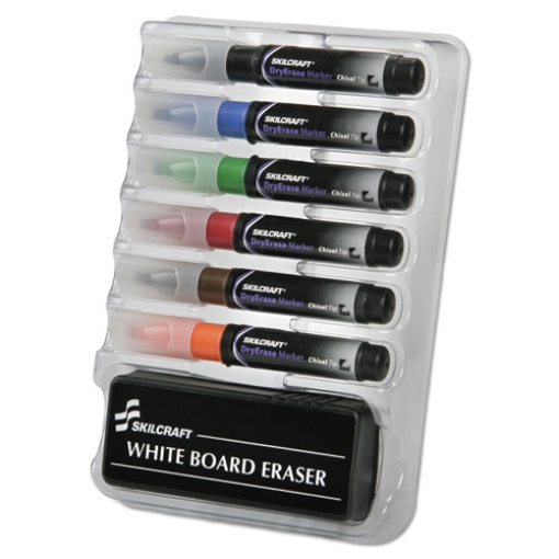 Picture of 7520013527321 Skilcraft 6-Marker Dry Erase Kit, Broad Chisel Tip, Assorted Colors, 6/set