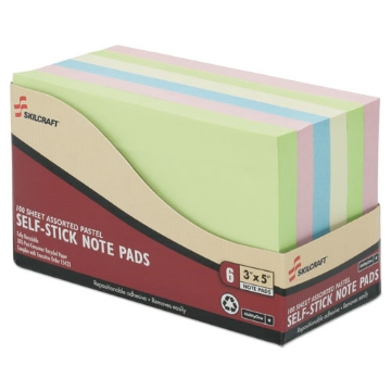 Picture of 7530014560683 SKILCRAFT Self-Stick Note Pad Set, 3" x 5", Assorted Colors, 100 Sheets/Pad, 6 Pads/Pack