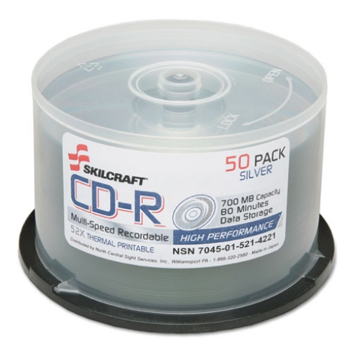 Picture of 7045015214221, Skilcraft Recordable Compact Disc, Cd-R, 700 Mb/80 Min, 52x, Spindle, Silver, 50/pack