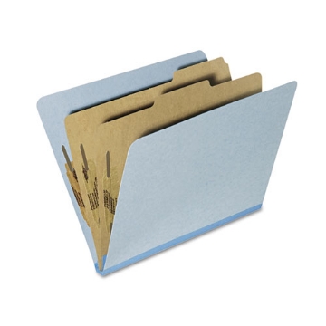 Picture of 7530015567915 skilcraft pressboard top tab classification folder, 2 dividers, 6 fasteners, letter size, light blue, 10/box