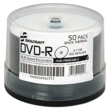 Picture of 7045016582772, Skilcraft Laser Printable Dvd-R, 4.7 Gb, 16x, Spindle, White, 50/pack