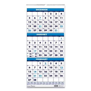 Picture of 7510016828099 SKILCRAFT Wirebound 3-Month-View Vertical Wall Calendar, 12.25 x 26, White/Blue, 14-Month (Dec-Jan): 2023-2025