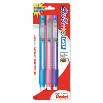 Picture of Clic Eraser Grip Eraser, For Pencil Marks, White Eraser, Randomly Assorted Barrel Colors (three-Colors), 3/pack
