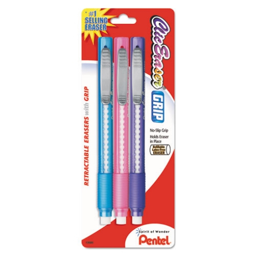 Picture of Clic Eraser Grip Eraser, For Pencil Marks, White Eraser, Randomly Assorted Barrel Colors (three-Colors), 3/pack