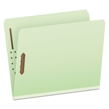 Picture of heavy-duty pressboard folders with embossed fasteners, straight tabs, 2" expansion, 2 fasteners, letter size, green, 25/box