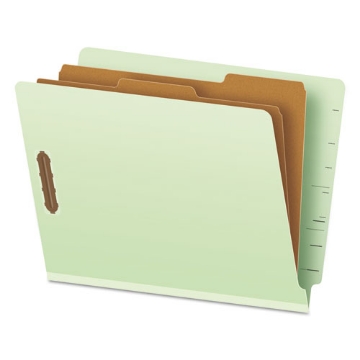 Picture of End Tab Classification Folders, 2.5" Expansion, 2 Dividers, 6 Fasteners, Letter Size, Pale Green Exterior, 10/Box