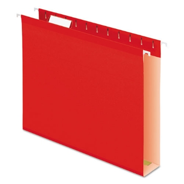 Picture of Extra Capacity Reinforced Hanging File Folders with Box Bottom, 2" Capacity, Letter Size, 1/5-Cut Tabs, Red, 25/Box