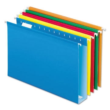 Picture of Extra Capacity Reinforced Hanging File Folders with Box Bottom, 2" Capacity, Legal Size, 1/5-Cut Tabs, Assorted Colors,25/BX
