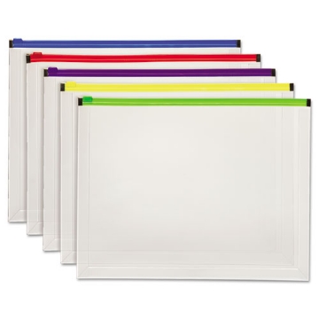 Picture of Poly Zip Envelope, Zipper Closure, 10 x 13, Assorted Colors, 5/Pack