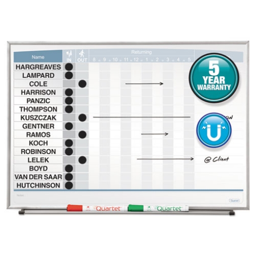 Picture of Matrix Employee In/Out Board, Up to 15 Employees, 23 x 16, White Surface, Silver Aluminum Frame