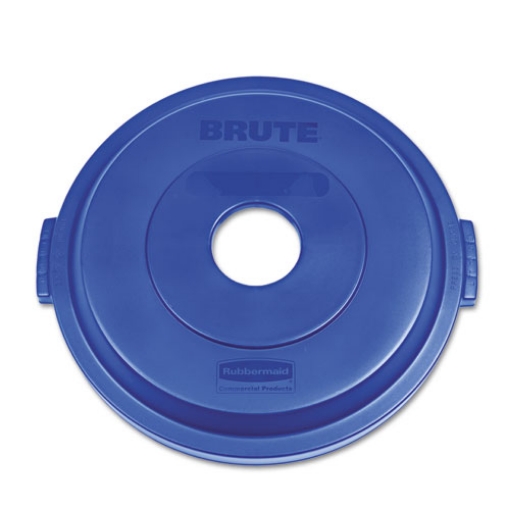 Picture of Bottle/Can Recycling Top for BRUTE 32 gal Containers, Round Openings, 9.8w x 22.9d x 22.3h, Blue