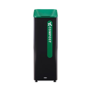 Picture of sustain decorative refuse with recycling lid, 15 gal, metal/plastic, black/green