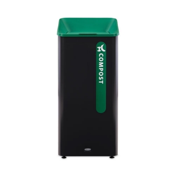 Picture of Sustain Decorative Refuse with Recycling Lid, 23 gal, Metal/Plastic, Black/Green