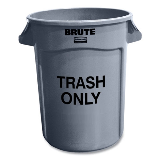 Picture of Vented Round Brute Container, "Trash Only" Imprint, 32 gal, Plastic, Gray